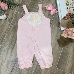 Vintage pink corduroy Easter bunny jumpsuit